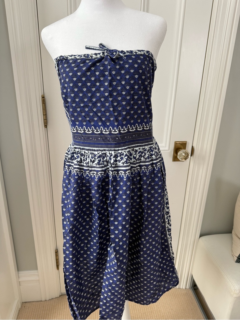 Calypso St. Barth Navy & White Strapless Printed Midi Dress